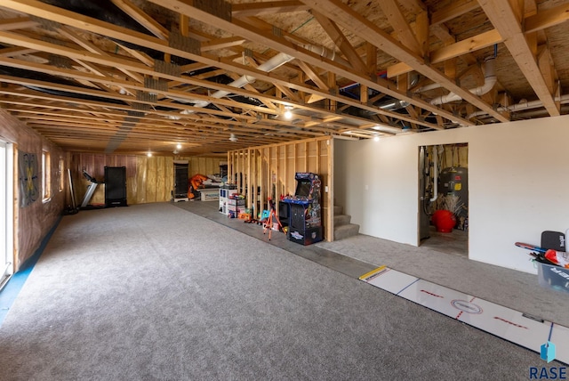 finished basement featuring stairs