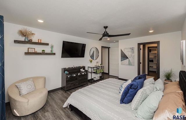 23744 461a Ave # 2, Wentworth, SD 57075 - bedroom featuring dark wood-type flooring, ceiling fan, baseboards, and recessed lighting