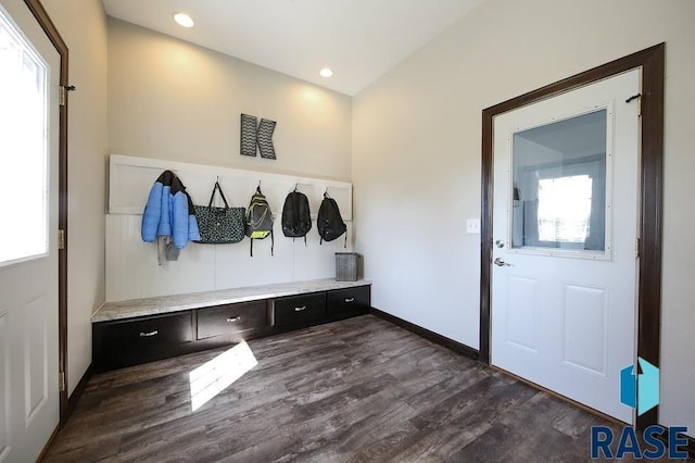 105 N Nora St, Viborg, SD 57070 - mudroom featuring recessed lighting, baseboards, and dark wood finished floors