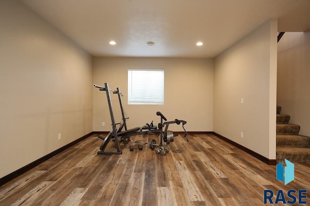 105 N Nora St, Viborg, SD 57070 - workout area featuring recessed lighting, baseboards, and wood finished floors