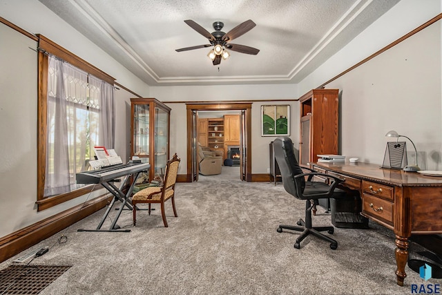 28128 462nd Ave, Davis, SD 57021 - carpeted office featuring a textured ceiling, ceiling fan, and baseboards