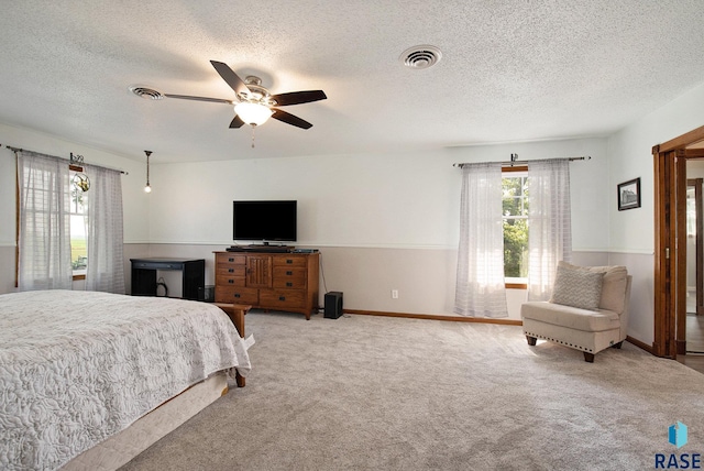 28128 462nd Ave, Davis, SD 57021 - carpeted bedroom with visible vents, ceiling fan, baseboards, and a textured ceiling