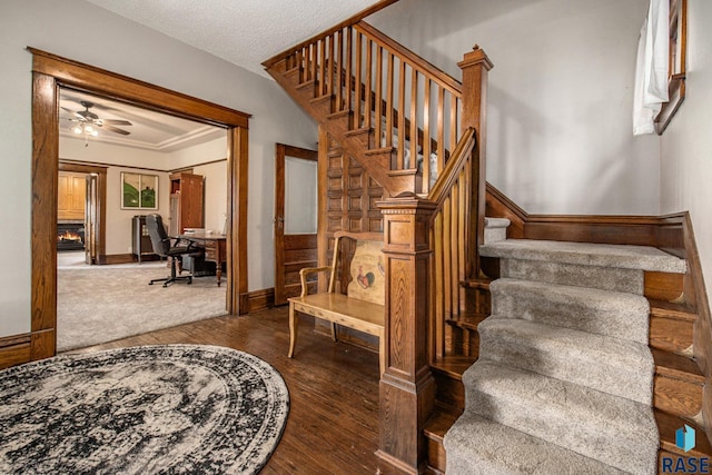 28128 462nd Ave, Davis, SD 57021 - staircase featuring baseboards, a ceiling fan, and wood finished floors