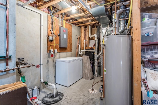 6520 S Heatherridge Trl, Sioux Falls, SD 57108 - unfinished below grade area with refrigerator, electric panel, and water heater