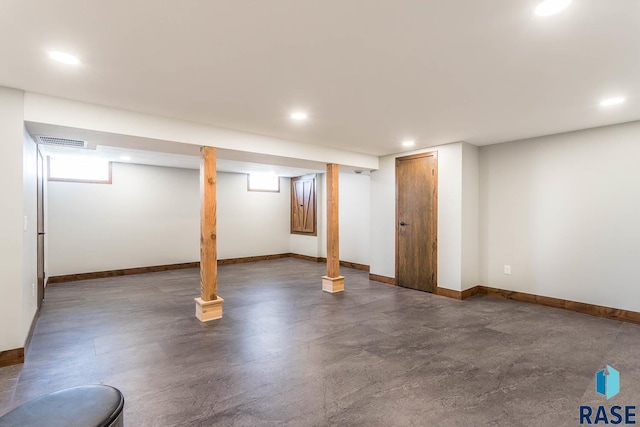 1000 N Six Mile Rd, Sioux Falls, SD 57110 - below grade area featuring visible vents, baseboards, and recessed lighting