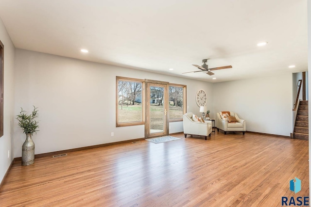 1000 N Six Mile Rd, Sioux Falls, SD 57110 - sitting room featuring recessed lighting, light wood-style flooring, stairs, visible vents, and ceiling fan
