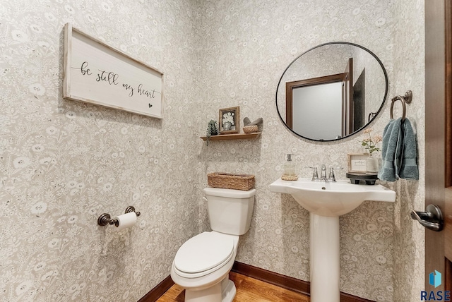 bathroom with wood finished floors and toilet