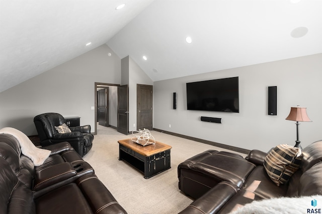 912 Torrey Pine Ln, Sioux Falls, SD 57110 - living room featuring baseboards, high vaulted ceiling, recessed lighting, and light colored carpet