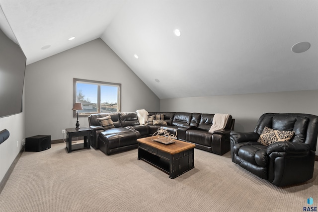 912 Torrey Pine Ln, Sioux Falls, SD 57110 - living area featuring recessed lighting, lofted ceiling, baseboards, and light carpet