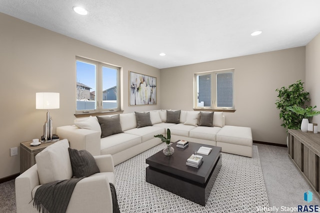 3508 E Prairie Wind St, Sioux Falls, SD 57108 - living area with baseboards, recessed lighting, and light colored carpet