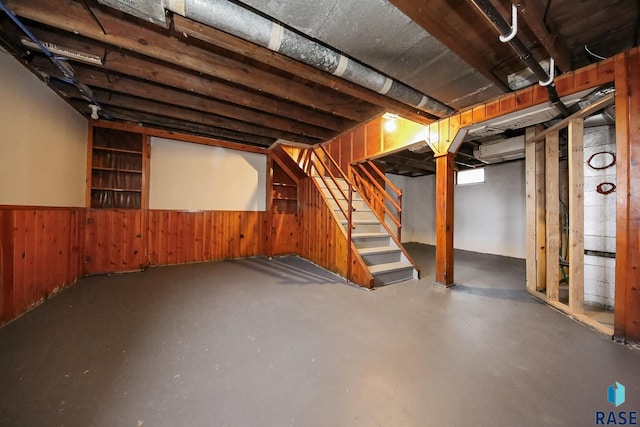 1330 W 14th St, Sioux Falls, SD 57104 - unfinished below grade area with stairway, wood walls, and wainscoting