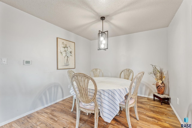 dining room featuring baseboards, a textured ceiling, and light wood finished floors