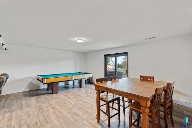recreation room with wood finished floors, visible vents, pool table, and baseboards