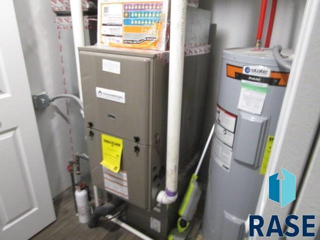 utilities with water heater and heating unit