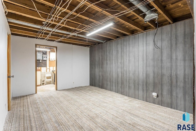 finished basement featuring carpet flooring
