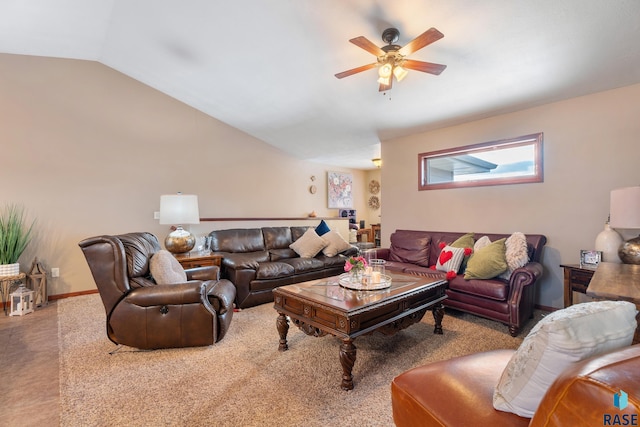 2010 S Barret Pl, Sioux Falls, SD 57106 - carpeted living area featuring a ceiling fan and vaulted ceiling