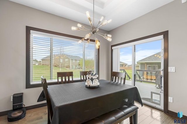 1917 S Firefly Dr, Sioux Falls, SD 57110 - dining space with wood finished floors, a chandelier, and baseboards