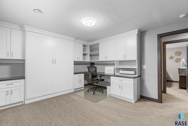 1917 S Firefly Dr, Sioux Falls, SD 57110 - office with baseboards, light carpet, a textured ceiling, and built in desk