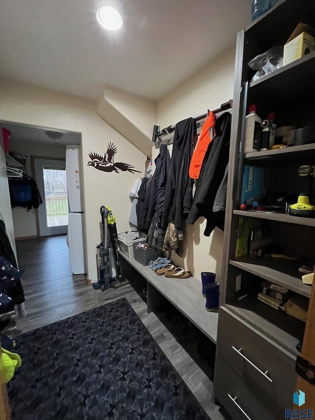 mudroom with wood finished floors