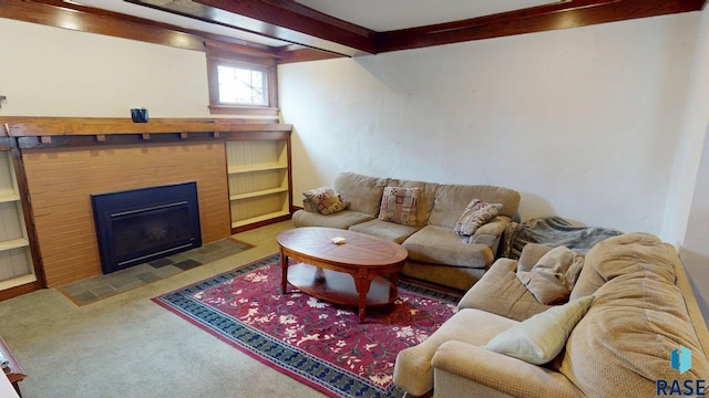 712 6th St, Brookings, SD 57006 - living area with beam ceiling and carpet flooring