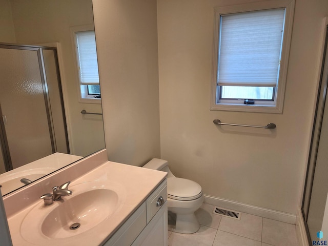 full bathroom with tile patterned floors, visible vents, a shower stall, and plenty of natural light