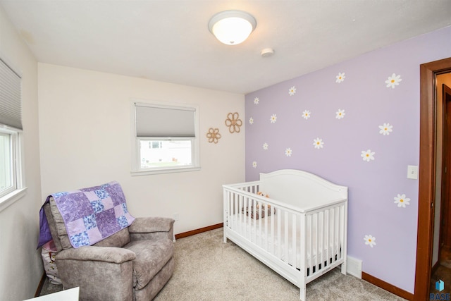 bedroom featuring baseboards, carpet floors, and visible vents