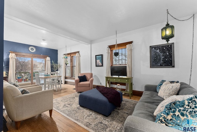 living area featuring plenty of natural light and wood finished floors