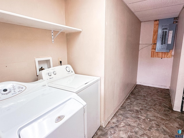 120 SW 2nd St Unit 1 & 2, Wentworth, SD 57075 - clothes washing area with laundry area, baseboards, washing machine and dryer, and electric panel