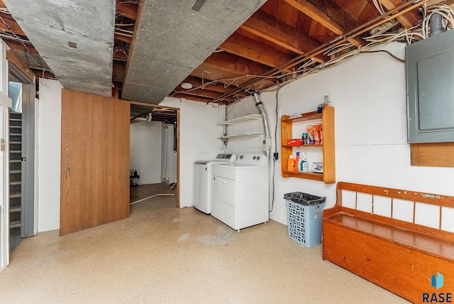 409 Boxelder St, Valley Springs, SD 57068 - unfinished below grade area featuring washing machine and clothes dryer and electric panel