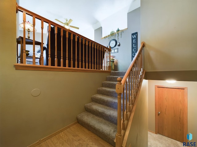 301 W Hackberry St, Brandon, SD 57005 - staircase with a ceiling fan, baseboards, and wood finished floors