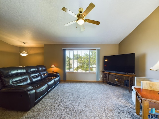 301 W Hackberry St, Brandon, SD 57005 - living area featuring carpet floors, baseboards, and a ceiling fan