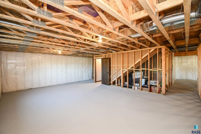 view of unfinished basement