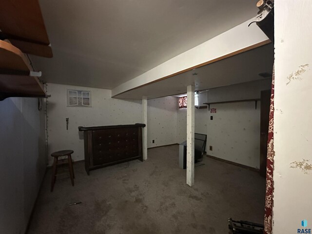 finished below grade area featuring carpet flooring