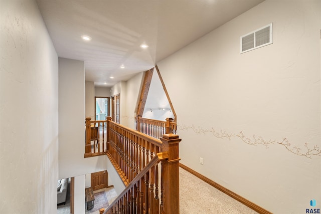 1705 N Deer Hollow Cir, Sioux Falls, SD 57110 - hallway featuring recessed lighting, an upstairs landing, carpet, and visible vents