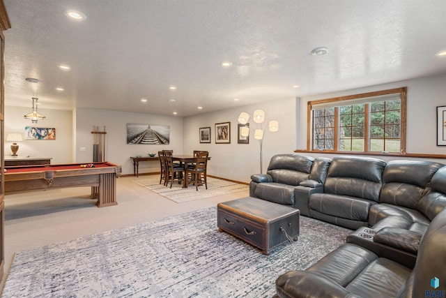1705 N Deer Hollow Cir, Sioux Falls, SD 57110 - living area with recessed lighting, baseboards, light colored carpet, and billiards