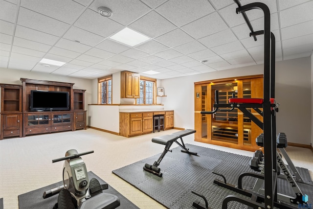 1705 N Deer Hollow Cir, Sioux Falls, SD 57110 - exercise area with baseboards, a drop ceiling, and light carpet