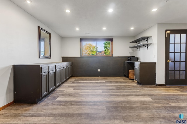 interior space with recessed lighting, light wood-style flooring, and baseboards