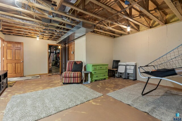 view of unfinished basement