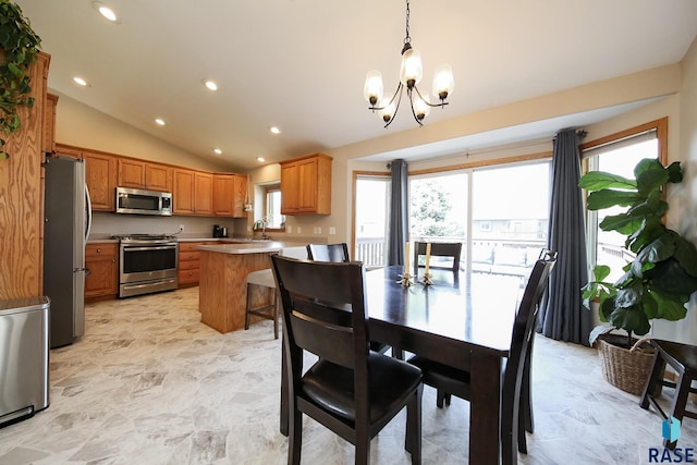 3219 S Grace Ave, Sioux Falls, SD 57103 - dining area with recessed lighting, a notable chandelier, and lofted ceiling