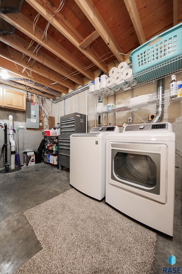 3219 S Grace Ave, Sioux Falls, SD 57103 - clothes washing area featuring electric panel, laundry area, and washer and clothes dryer