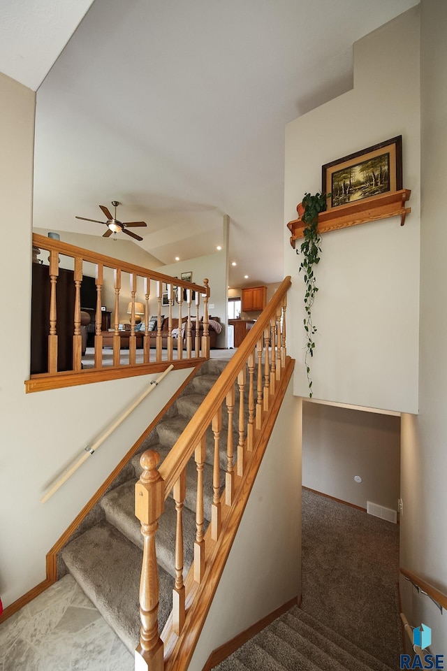 3219 S Grace Ave, Sioux Falls, SD 57103 - stairs with recessed lighting, baseboards, ceiling fan, and visible vents