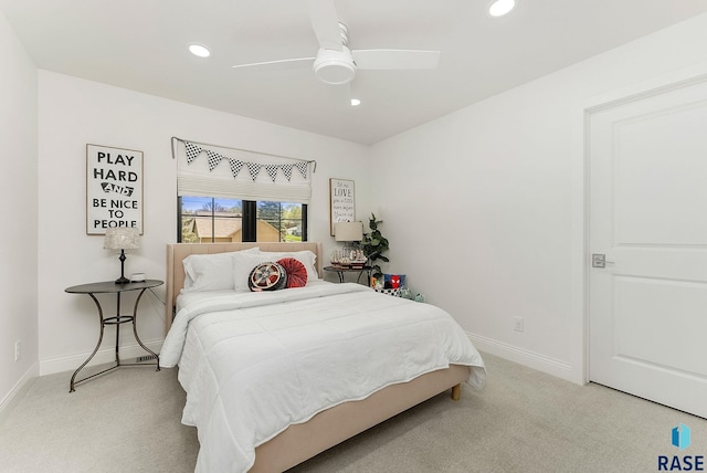 bedroom featuring carpet floors, baseboards, and recessed lighting