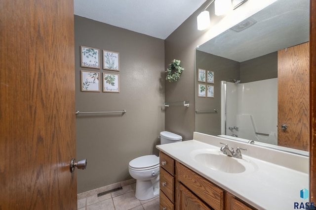 4108 E 23rd St, Sioux Falls, SD 57103 - full bathroom with tile patterned flooring, vanity, toilet, a shower, and visible vents