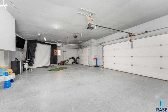 garage with a garage door opener