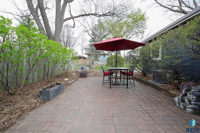 view of patio / terrace featuring outdoor dining area and a fenced backyard
