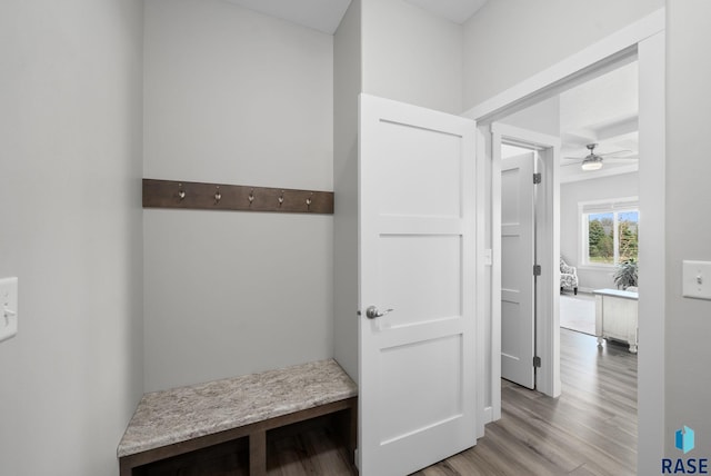 922 Johnson Creek Ct, Harrisburg, SD 57032 - mudroom featuring a ceiling fan and light wood-style flooring