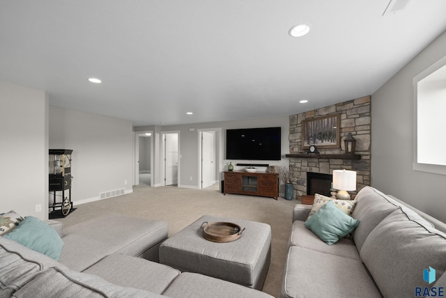 922 Johnson Creek Ct, Harrisburg, SD 57032 - carpeted living room with recessed lighting, a fireplace, and baseboards