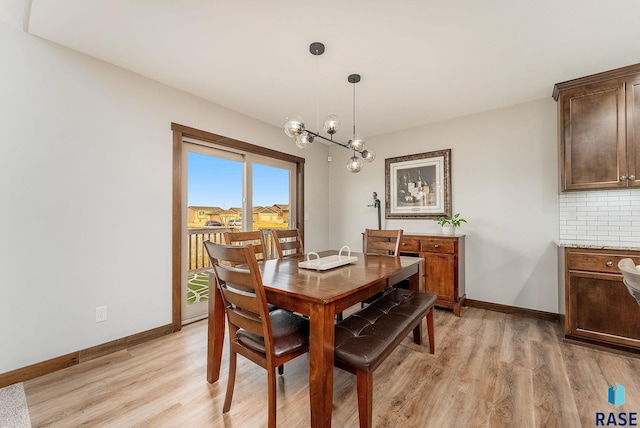 dining area featuring light wood finished floors and baseboards