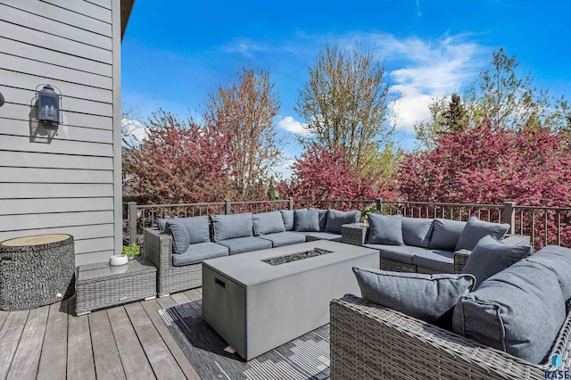 5604 S Jersey Tess Dr, Sioux Falls, SD 57108 - wooden terrace with an outdoor living space with a fire pit