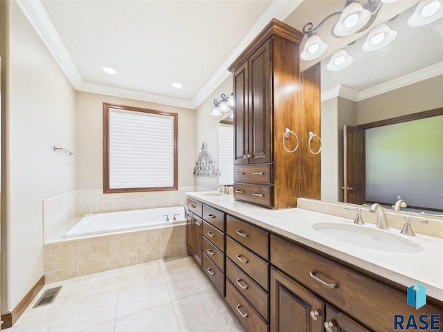 6204 S Doral Trl, Sioux Falls, SD 57108 - full bathroom featuring a bath, crown molding, tile patterned floors, and double vanity